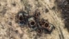 Destroyed Russian tanks are seen near the village of Bohorodychne in the Donetsk region on February 13. 