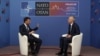 RFE/RL's Rikard Jozwiak interviews NATO Secretary-General Jens Stoltenberg at a NATO foreign ministers' meeting in Prague on May 31.