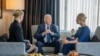 U.S. President Joe Biden (center) meets with Yulia Navalnaya (right) and Dasha Navalnaya.