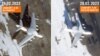 A Russian A-50 early-warning aircraft before and after the explosion at Machulishchy airfield in February.