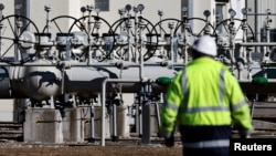 Pipes at the landfall facilities of the Nord Stream 1 gas pipeline are pictured in Lubmin, Germany.