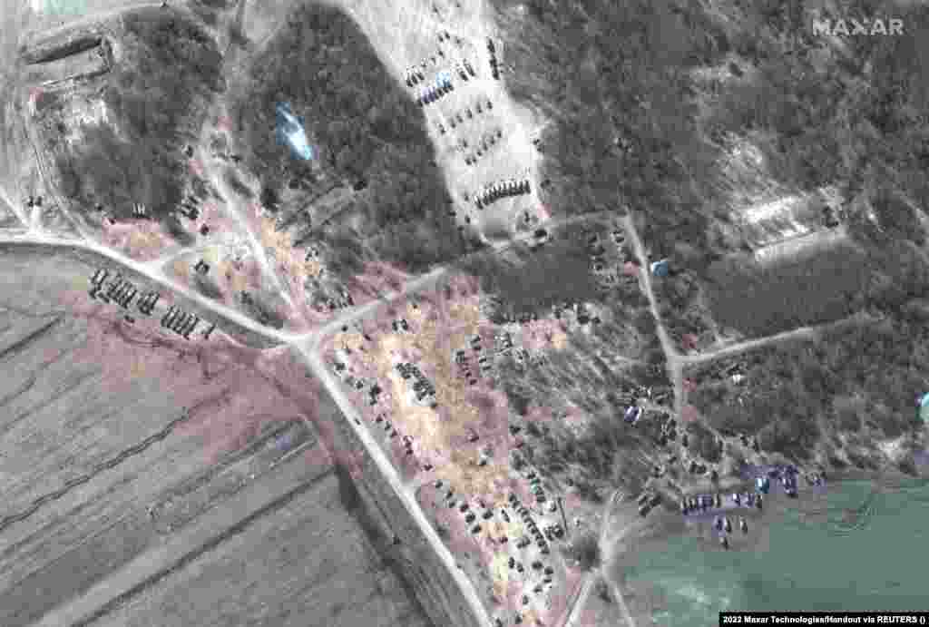 Maxar's experts say these are Russian ground forces near Dublin, Belarus, on March 18.