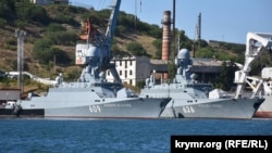 Носії крилатих ракет «Калібр» – малі ракетні кораблі Чорноморського флоту РФ «Вишній Волочок» та «Орехово-Зуєво» в Севастопольській бухті, архівне фото