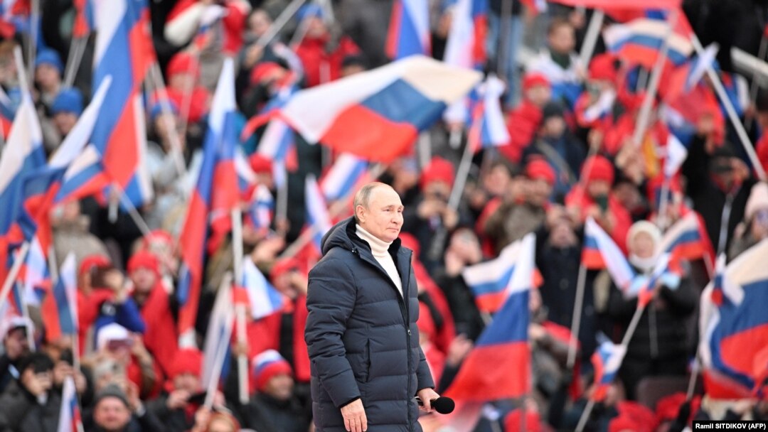 Vladimir Putin, predsednik Rusije, na mitingu povodom osme godišnjice aneksije ukrajinskog poluostrva Krim u Moskvi 18. marta 2022.
