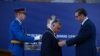 Predsednik Srbije Aleksandar Vučić uručio je premijeru Mađarske Viktoru Orbanu Orden Republike Srbije na velikoj ogrlici jer je "bio uz Srbiju u njenim teškim trenucima", Beograd, 16. septembar 2022.