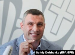 Kyiv Mayor Vitaliy Klitschko speaks to the press on July 26.
