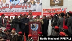 د عوامي نېشنل ګوند مرکزي جنرل سیکرټري میا افتخار حسېن د فبرروۍ پر ۷مه په سوات کې د ګوند غونډې ته وینا کوي. 
