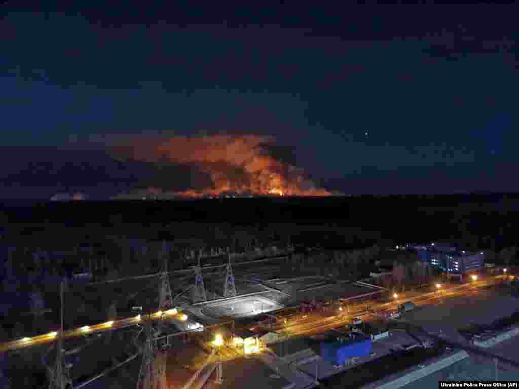 The view from the roof of the Chernobyl nuclear power station on April 10. Greenpeace Russia said one blaze was just a kilometer from the defunct plant.