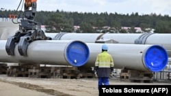 A man works on the construction site for the Nord Stream 2 gas pipeline in Lubmin, Germany. (file photo)