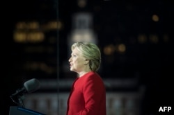 Hillary Clinton, the 2016 Democratic presidential nominee, speaks at a rally in Philadelphia on November 7.