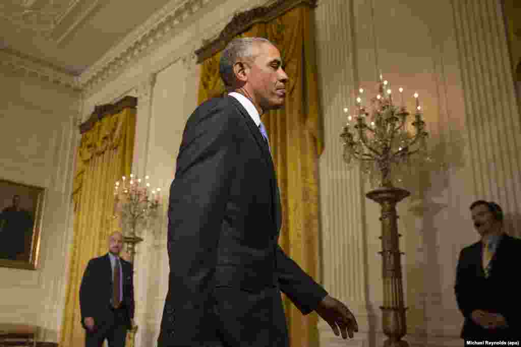 Obama în momentul dezbaterii acordului nuclear internațional cu Iranul, la 15 iulie 2015.