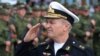 Vice Admiral Viktor Sokolov salutes during a send-off ceremony for reservists drafted during partial mobilization in Sevastopol, Crimea, Russian-occupied Ukraine, on September 27, 2022. 