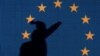 Украина - Тень проевропейски настроенного демонстранта на флаге ЕС, Киев, 27 ноября 2013 г. 