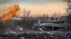 A Ukrainian tank of the 17th Tank Brigade fires at Russian positions in Chasiv Yar in the Donetsk region on February 29.