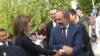 Armenian Prime Minister Nikol Pashinian (right) pays a visit to Stepanakert in Nagorno-Karabakh on May 9.