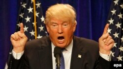 Republican presidential candidate Donald J. Trump speaks at the Saint Andelm College New Hampshire Institute of Politics in Manchester, New Hampshire on June 13.