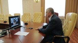 Російський глава Криму Сергій Аксенов під час онлайн-пресконференції в російському інформагентстві ТАСС