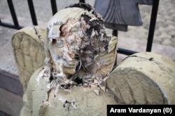 An angel statue was damaged at a church in Shushi (Susa), about 13 kilometers from Stepanakert.