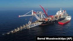 A ship works offshore in the Baltic Sea on the Nord Stream 2 pipeline from Russia to Germany.