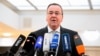 German Defense Minister Boris Pistorius talks to journalists on March 3 following the apparent leak of a confidential call between high-ranking military officers.