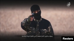 A masked militants points a weapon as he speaks in this still image from an IS video obtained on January 4a social media website which has not been independently verified.