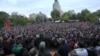 Thousands of protesters in the square in central Yerevan.