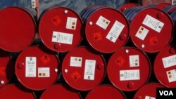 Barrels of oil at a factory in Iran (file photo)