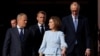 Prim-ministrul Poloniei, Donald Tusk, președintele Franței, Emmanuel Macron, președinta Moldovei, Maia Sandu, și cancelarul Germaniei, Friedrich Merz, la Palatul Prezidențial din Chișinău, R. Moldova, 27 august 2025.
