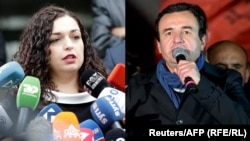 Vjosa Osmani, leader of the Democratic League of Kosovo (left) and Albin Kurti, leader of the Ventevedosje party