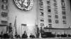 French Foreign Minister Robert Schuman speaks before the UN Assembly ahead of its 1948 passage of the Universal Declaration of Human Rights.