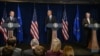 European Council President Donald Tusk (left to right), U.S. President Barack Obama, and European Commission President Jean-Claude Juncker deliver remarks to reporters after their meeting at the NATO summit in Warsaw on July 8.
